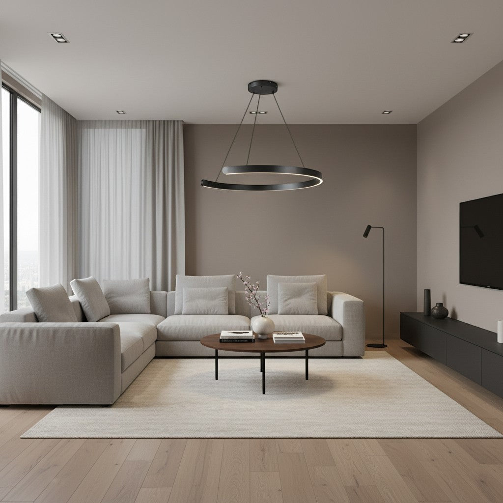 goodlampe lustre noir unique à anneau en aluminium, 60cm, design moderne, éclairage LED dimmable