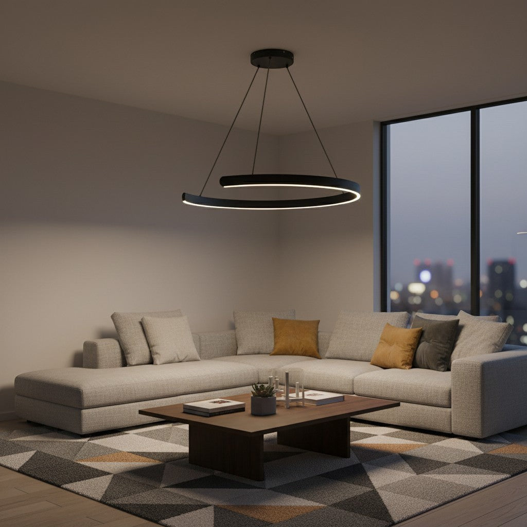 goodlampe lustre noir unique anneau 80cm en aluminium, design moderne, éclairage LED dimmable pour salon, chambre.