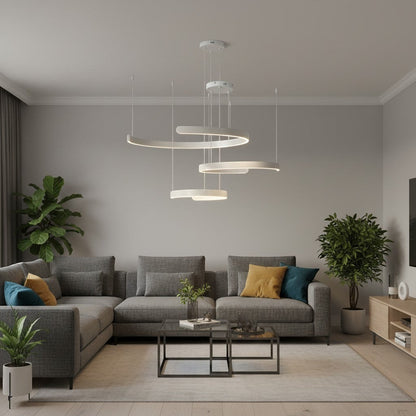 goodlampe lustre blanc triple anneau moderne en aluminium, éclairage LED dimmable pour salon ou bureau.