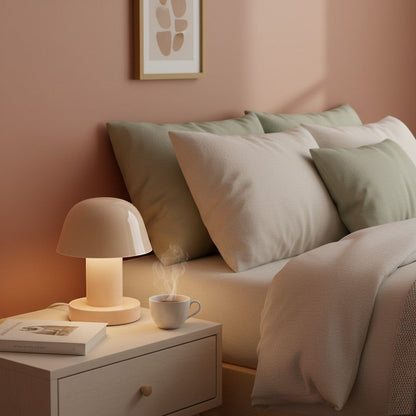goodlampe mini lampe champignon LED beige en ABS, design original pour chambre ou décoration.
