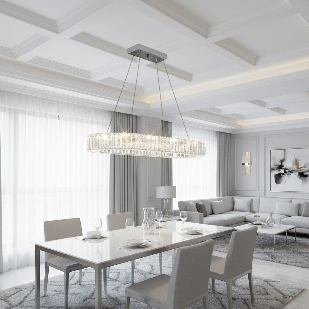 goodlampe oval crystal LED chandelier, modern luxury pendant light for living room, dining room, bedroom, 3-light