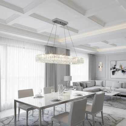 goodlampe oval crystal LED chandelier, modern luxury pendant light for living room, dining room, bedroom, 3-light