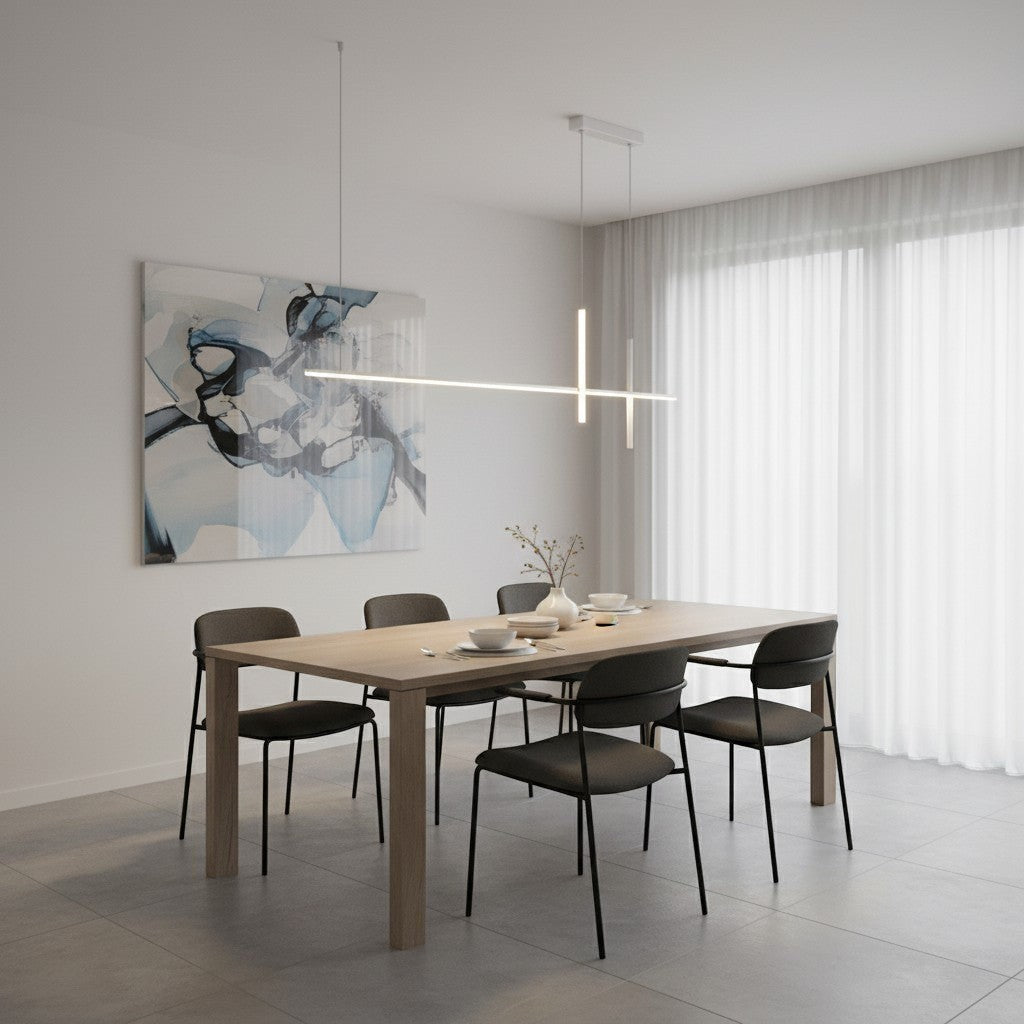 goodlampe Suspension linéaire blanche design croix 100cm en aluminium, éclairage LED dimmable pour table à manger.