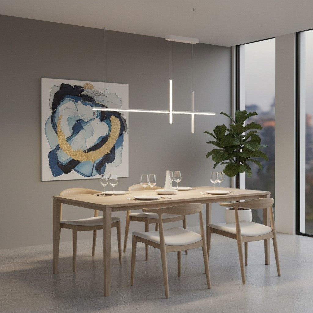 goodlampe Suspension linéaire blanche design croix 80cm en aluminium, éclairage LED dimmable pour table de salle à manger.