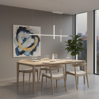 goodlampe Suspension linéaire blanche design croix 80cm en aluminium, éclairage LED dimmable pour table de salle à manger.