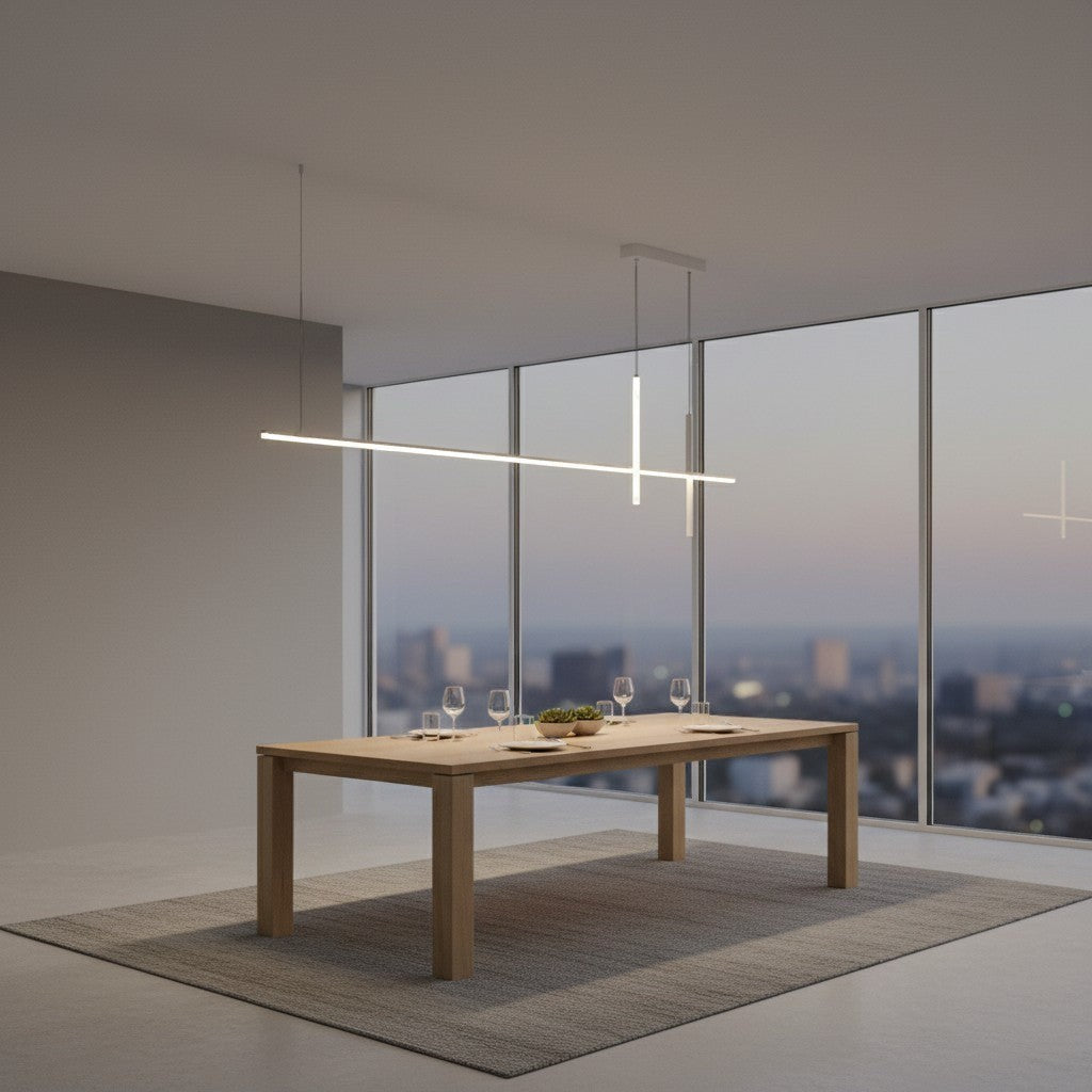 goodlampe suspension linéaire blanche design croix 120cm en aluminium, éclairage LED dimmable pour table de salle à manger