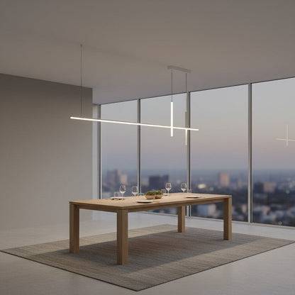 goodlampe suspension linéaire blanche design croix 120cm en aluminium, éclairage LED dimmable pour table de salle à manger