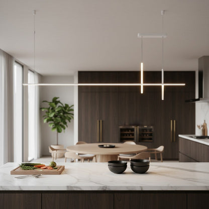 goodlampe suspension linéaire blanche design croix 150cm en aluminium, éclairage LED dimmable pour table de salle à manger ou cuisine.