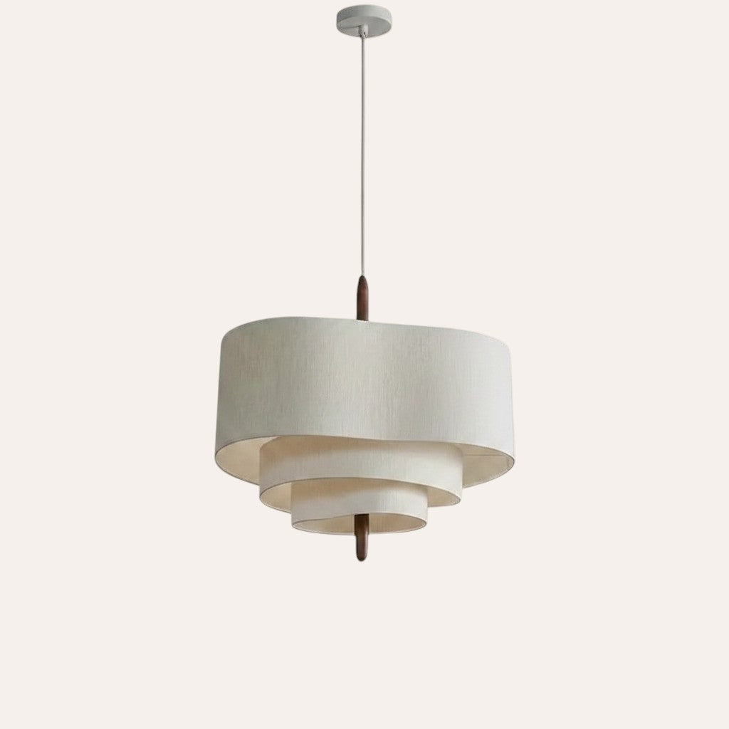 goodlampe Wabi Sabi Japanese fabric pendant light with tiered drum shades and wooden accents, adjustable cable, for living room.