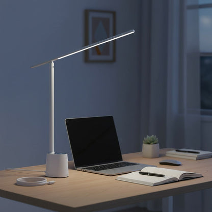 goodlampe white adaptive LED desk lamp with USB charging, dimmable and touch control