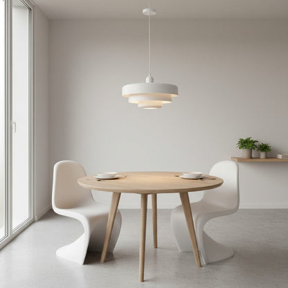 goodlampe white aluminium pendant light with tiered shade, modern Nordic medieval style