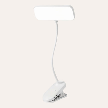 goodlampe white LED clip-on desk lamp with flexible gooseneck and USB charging, ideal for students.