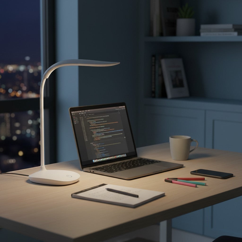 goodlampe white modern LED desk lamp, rechargeable, touch switch, adjustable neck