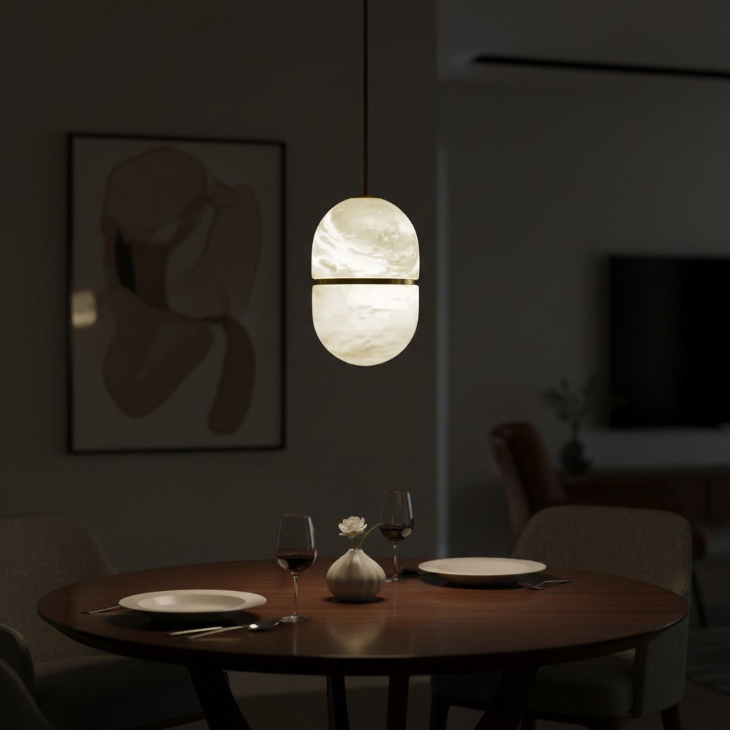 goodlampe modern art deco pendant light with white marble and gold accents, ideal for dining rooms.
