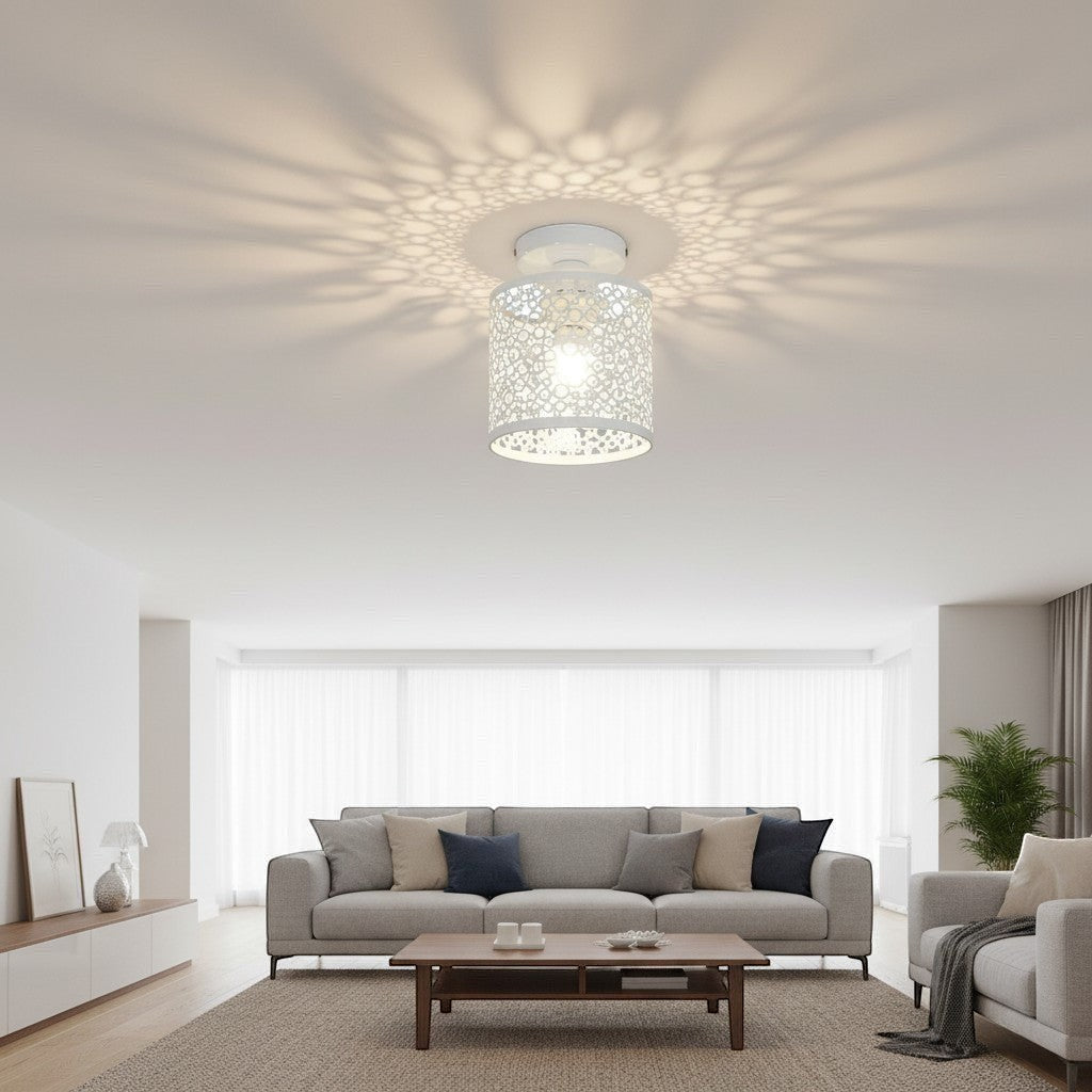 goodlampe white metal Nordic E27 ceiling light with intricate circular cut-out pattern