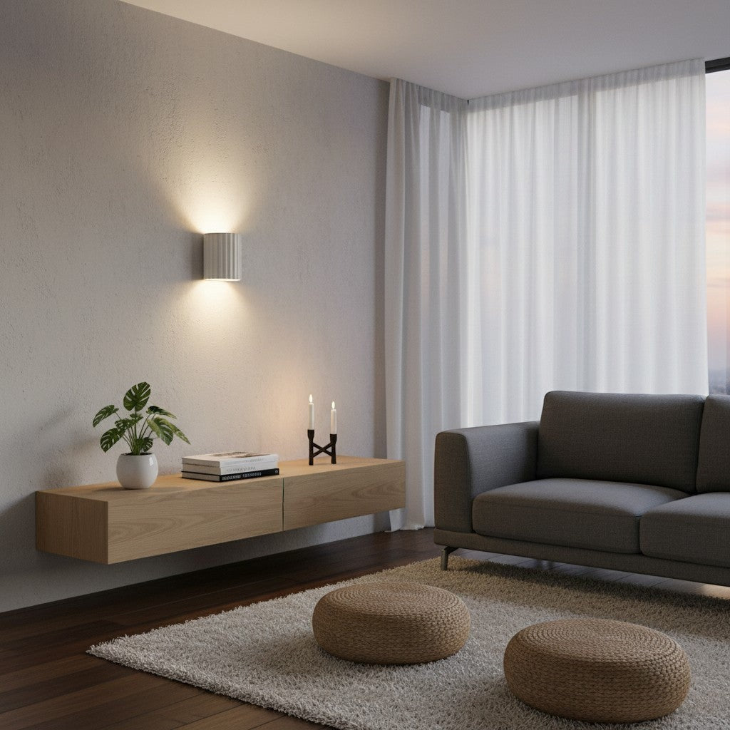 goodlampe white resin wall sconce with vertical ribbed texture, modern Nordic style for bedroom lighting.