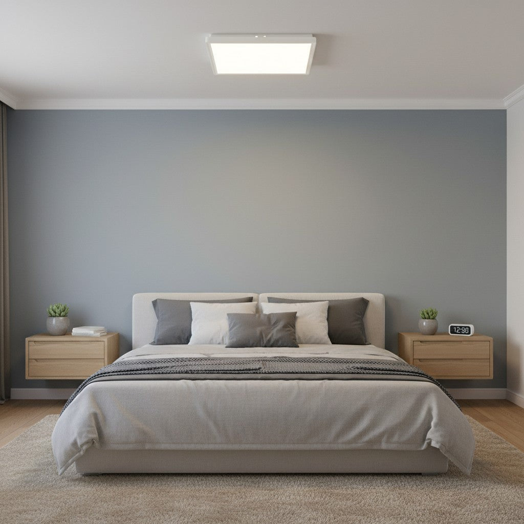goodlampe white ultraminimalist square LED ceiling light, 30cm, 36W, 6500K cool white, IP44 rated for damp locations.