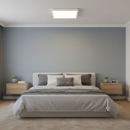 goodlampe white ultraminimalist square LED ceiling light, 30cm, 36W, 6500K cool white, IP44 rated for damp locations.