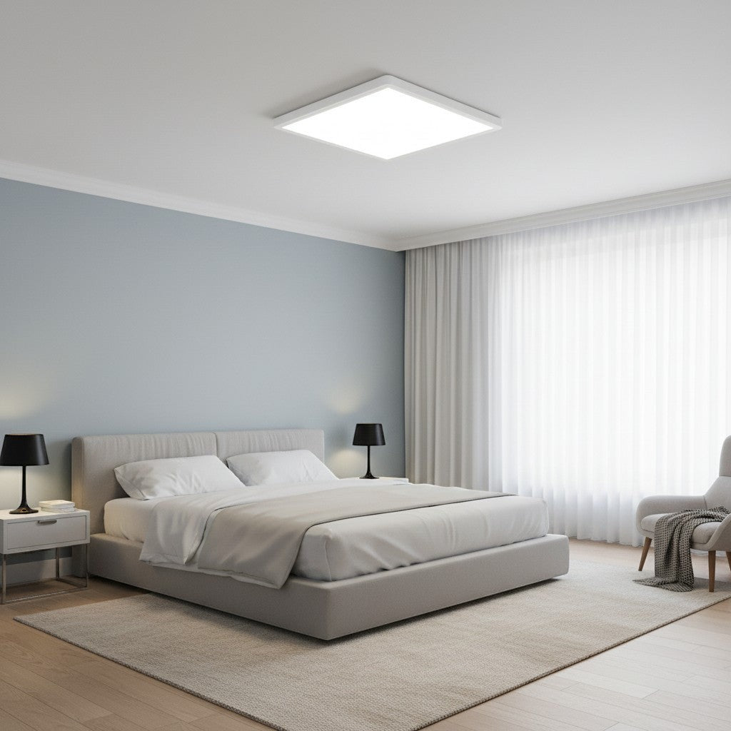 goodlampe white ultraminimalist square LED ceiling light, 30cm, 36W, 6500K cool white, IP44 rated for damp locations.